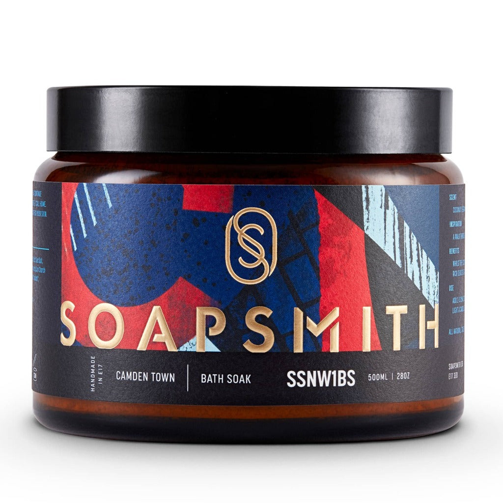 soapsmith camden town bath soak in 500g amber glass jar