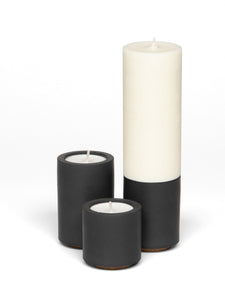 candle gift box with vegan soy wax fragranced candles and black concrete tealight holders