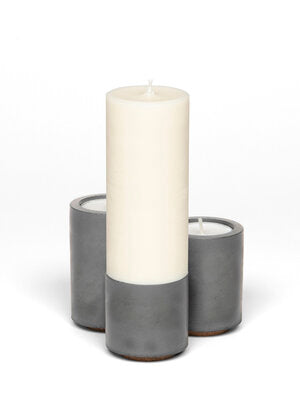 candle gift box with vegan soy wax fragranced candles and grey concrete tealight holders