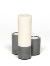 Load image into Gallery viewer, concrete and wax slim soy vegan candle on trio set concrete holder
