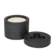 Load image into Gallery viewer, concrete and wax black concrete pot with threewick soy candle
