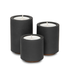 Load image into Gallery viewer, Concrete and Wax Hand Poured Soy Wax candle Trio Tealight Candle Holder Set Black
