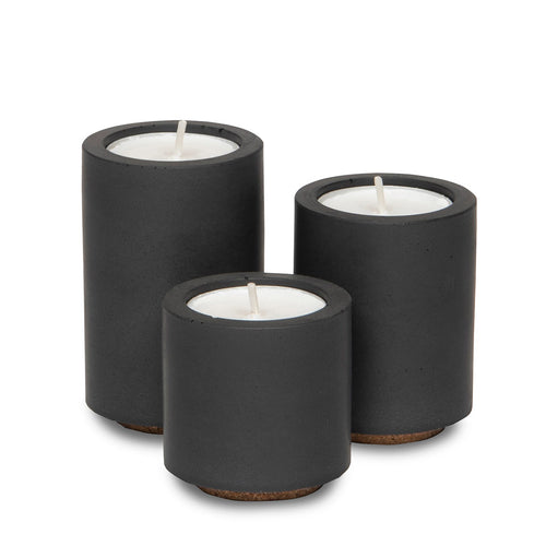 Concrete and Wax Hand Poured Soy Wax candle Trio Tealight Candle Holder Set Black