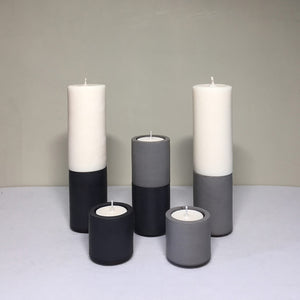 Concrete and Wax Hand Poured Soy Wax candle Trio Tealight Candle Holder Set Lifestyle Shot