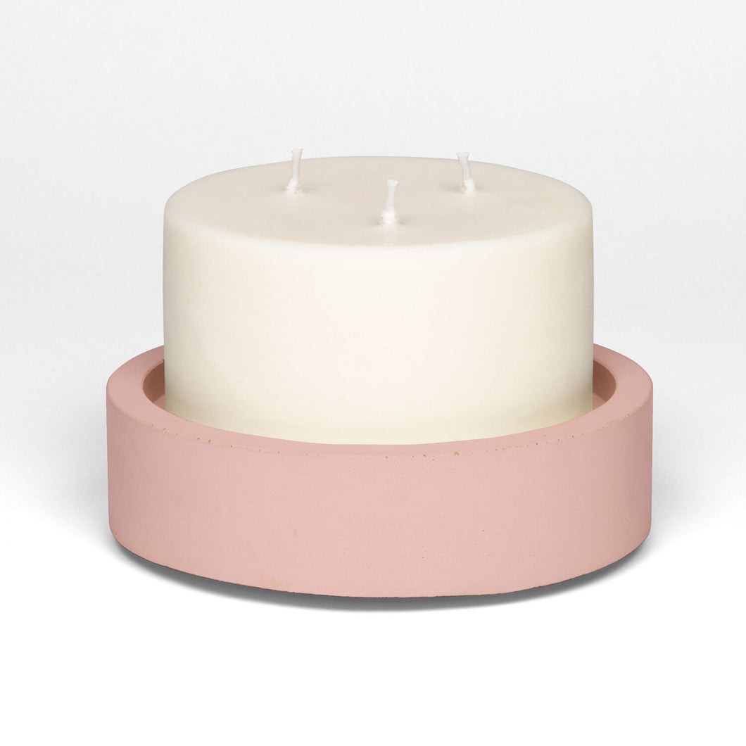 concrete and wax blush pink concrete candle plate with soy candle