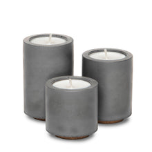 Load image into Gallery viewer, Concrete and Wax Hand Poured Soy Wax candle Trio Tealight Candle Holder Set Grey
