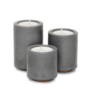 Concrete and Wax Hand Poured Soy Wax candle Trio Tealight Candle Holder Set Grey