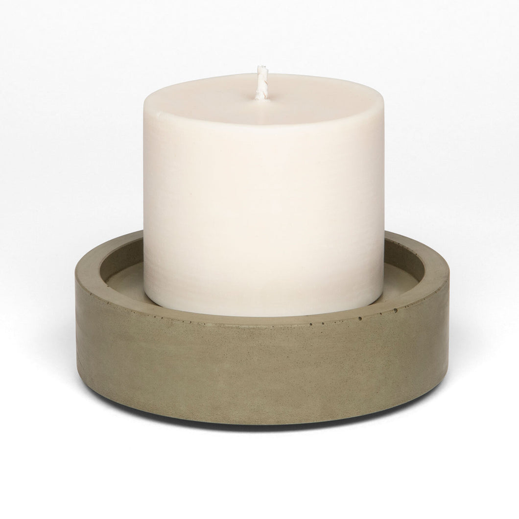 concrete and wax olive concrete candle plate with large soy candle