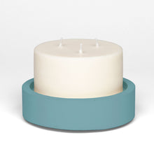 Load image into Gallery viewer, concrete and wax teal blue concrete candle plate with 3 wick large candle
