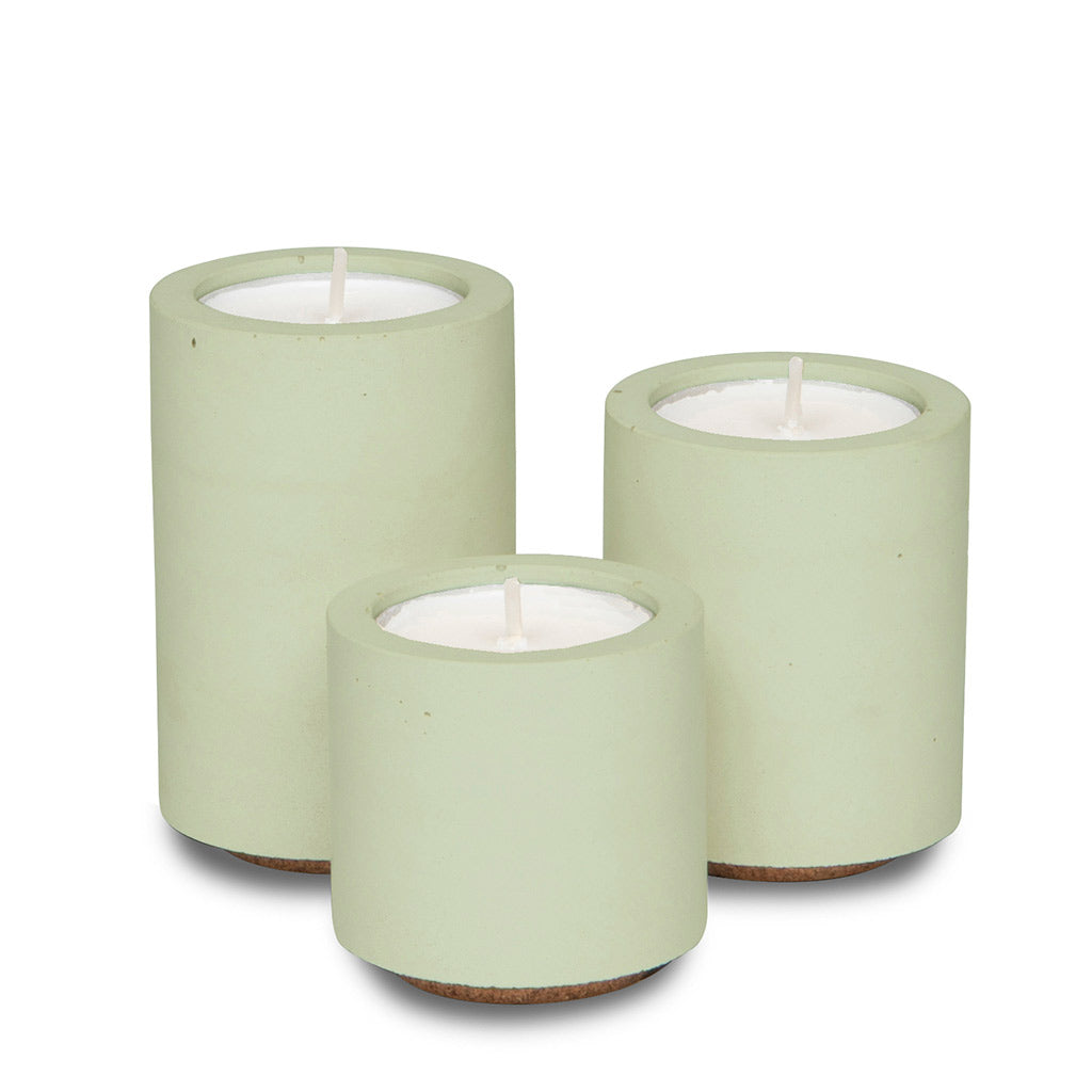 Concrete and Wax Hand Poured Soy Wax candle Trio Tealight Candle Holder Set Sage green