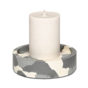 concrete and wax hand poured soy candle and concrete camo plate candle holder 