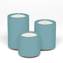 Load image into Gallery viewer, candle gift box with vegan soy wax candles and teal blue concrete tealight holders
