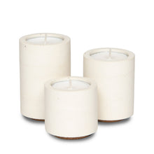 Load image into Gallery viewer, Concrete and Wax Hand Poured Soy Wax candle Trio Tealight Candle Holder Set white
