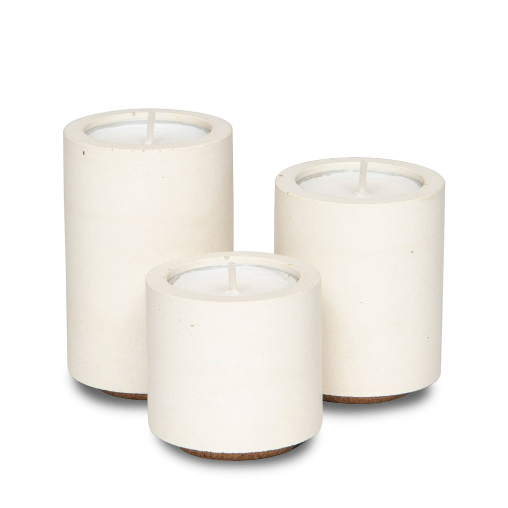 Concrete and Wax Hand Poured Soy Wax candle Trio Tealight Candle Holder Set white