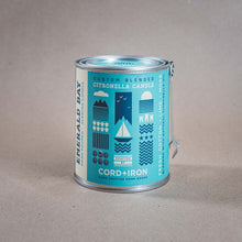 Load image into Gallery viewer, cord + iron custom blended citronella hand poured candle emerald bay
