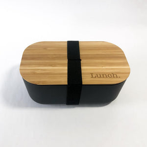 Bamboo Lunch box with Lunch. logo, sustainable and plastic free at first coffee shop