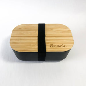 Bamboo Lunch box with Snack. logo, sustainable and plastic free at first coffee shop