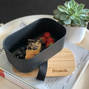 Bamboo Lunch box with Snack. logo, sustainable and plastic free at first coffee shop