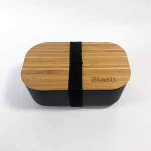 Bamboo Lunch box with Stash. logo, sustainable and plastic free at first coffee shop