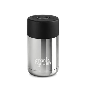 Frank Green 10oz Reusable Ceramic Cup, Chrome Silver with Black Lid