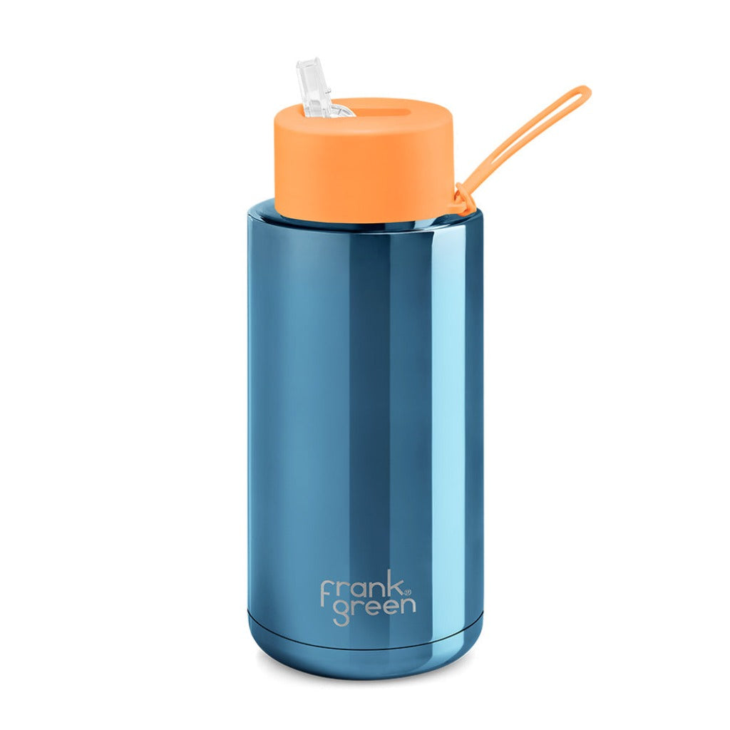 Frank Green 34oz Ceramic Reusable Bottle Chrome Blue and Neon Orange
