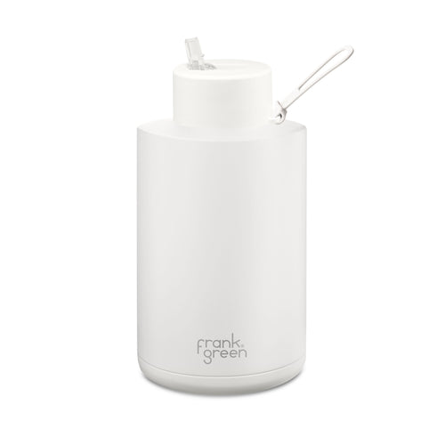 Frank Green 68oz 2L Ceramic Reusable Bottle with straw lid in cloud white