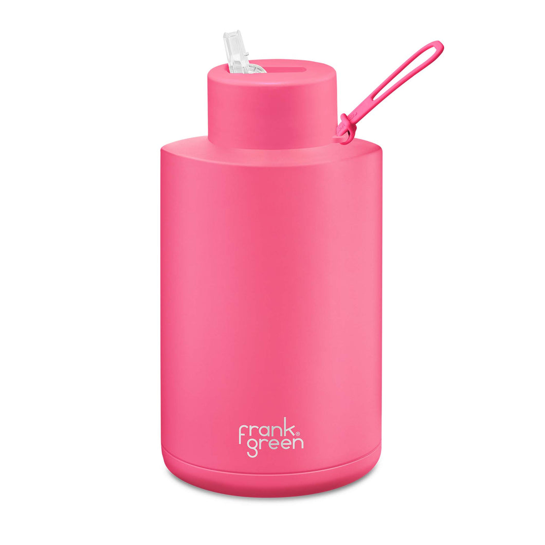 Frank Green 68oz 2L Ceramic Reusable Bottle with Straw Lid in Neon Pink