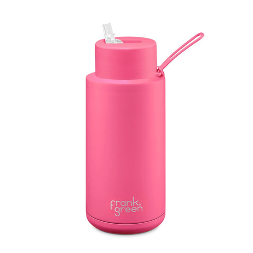 frank green reusable cup 34oz ceramic bottle in neon pink