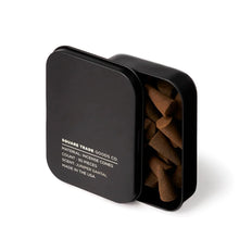 Load image into Gallery viewer, Square Trade Goods Company Incense Cones in Black Tin Juniper Santal Scent
