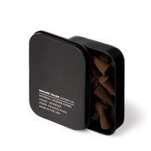 Load image into Gallery viewer, Square Trade Goods Company Incense Cones in Black Tin Roaring Pines Scent
